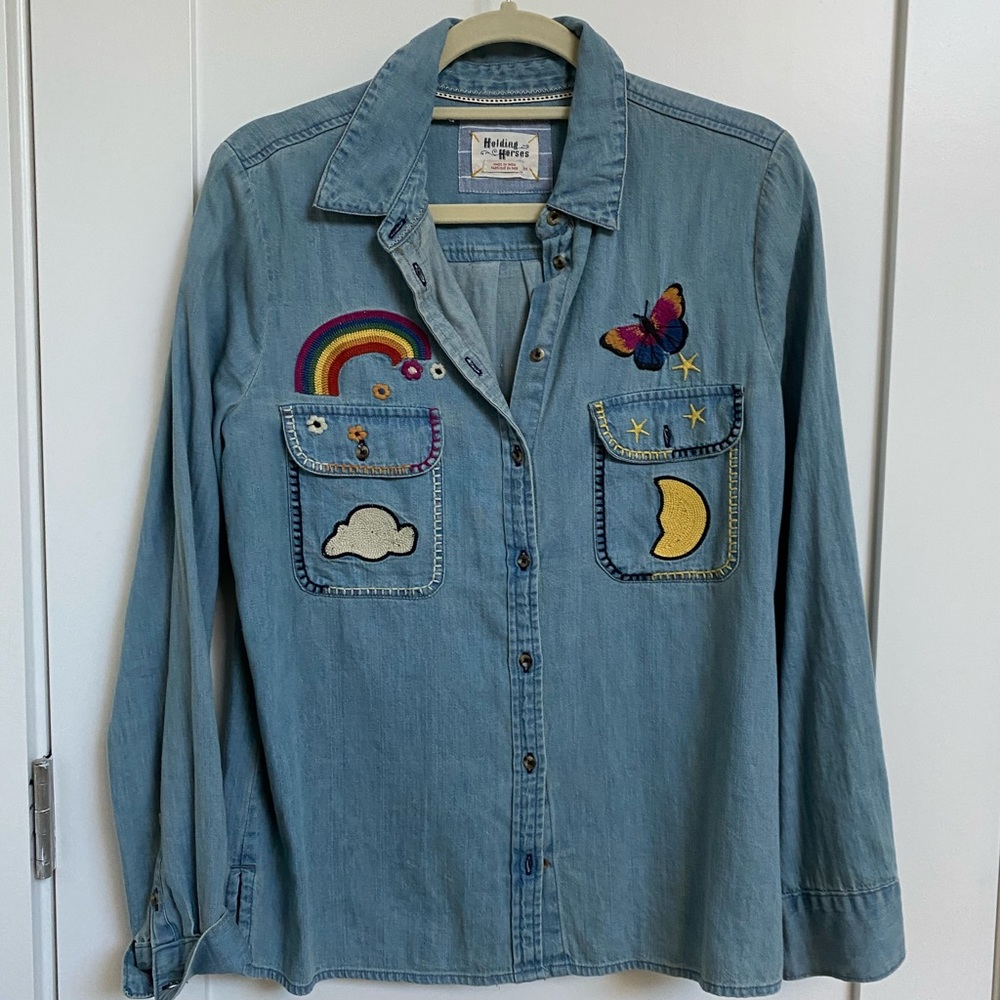 Holding Horses embroidered chambray shirt